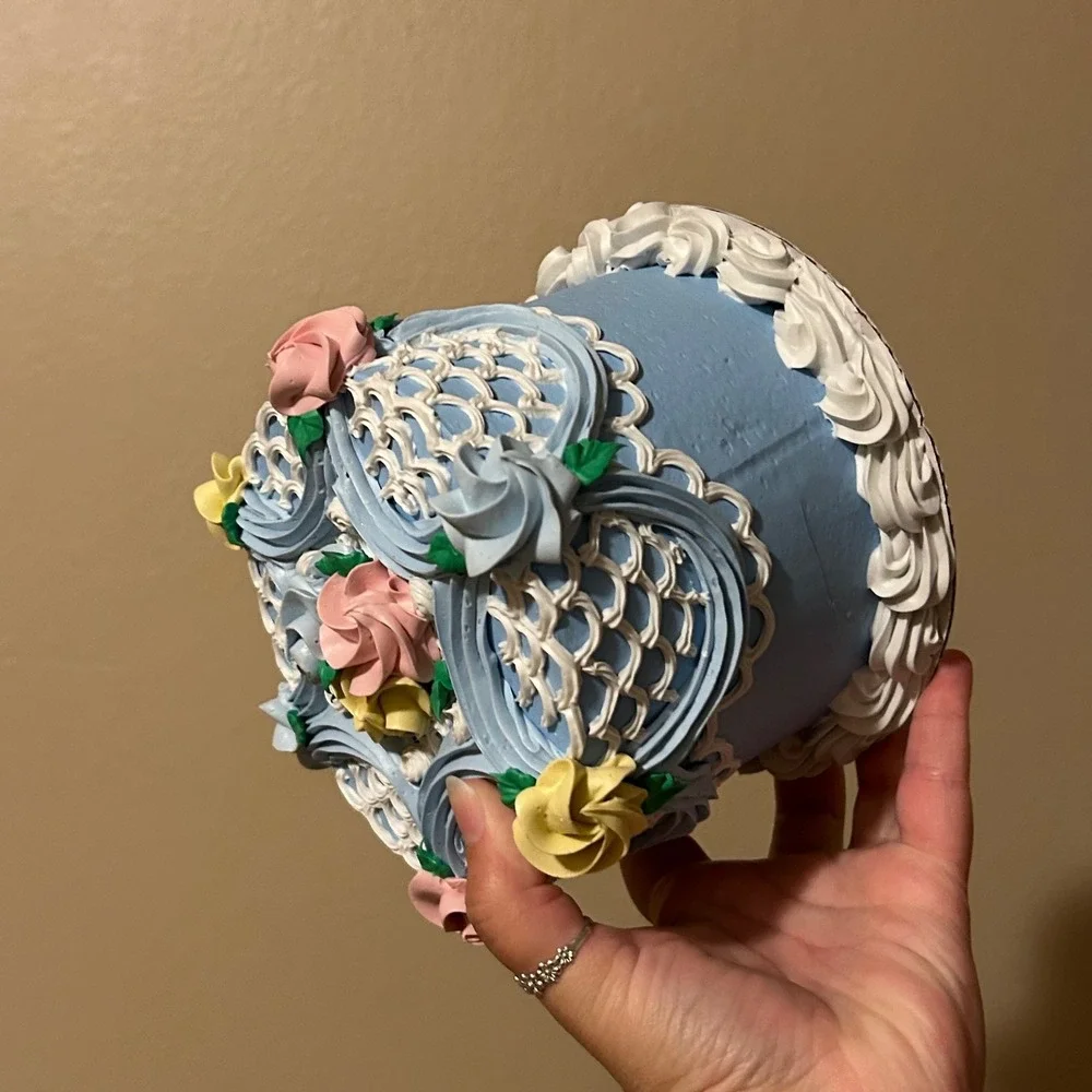Faux Victorian Realistic Mini Oval Butter Cream Cake Display Prop